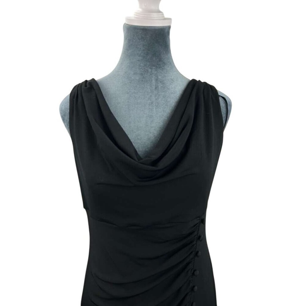 White House Black Market Women's 6 Sleeveless Cowl Neck With Ruched Black Dress - Picture 12 of 16